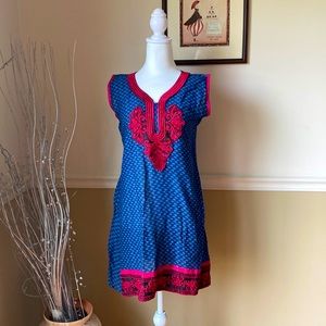 Sleeveless Blue Cotton Traditional Tunic Kurthi - S/M